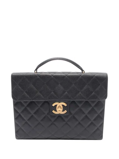 Pre-owned Chanel 1991-1994 Quilted Caviar Flap Business Bag In Black