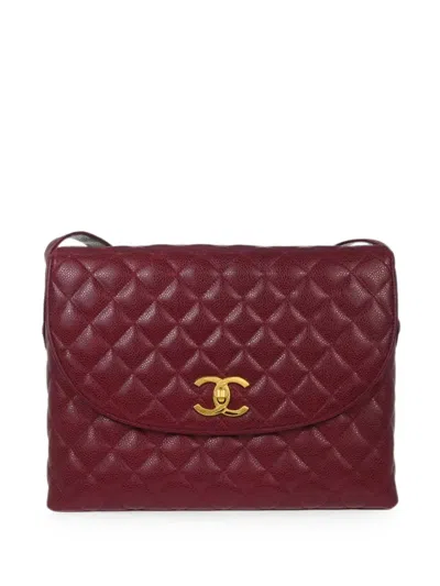 Pre-owned Chanel 1991-1994 Quilted Cc Turn-lock Shoulder Bag In Red