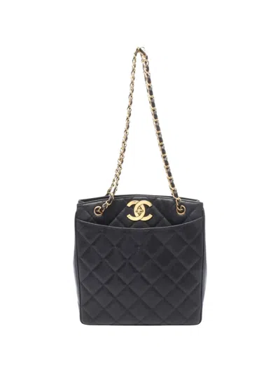 Pre-owned Chanel 1991-1994 Quilted Leather Tote Bag In Black