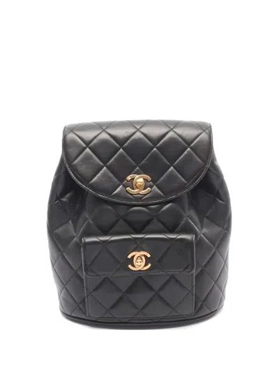 Pre-owned Chanel 1991-1994 Rucksack Matelasse Leather Backpack In Black
