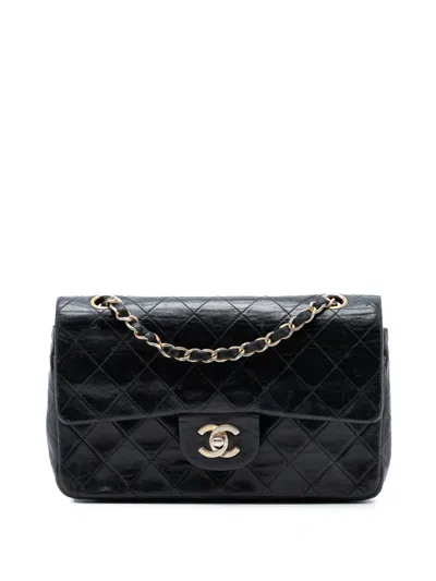 Pre-owned Chanel 1991-1994 Small Classic Lambskin Double Flap Shoulder Bag In Black