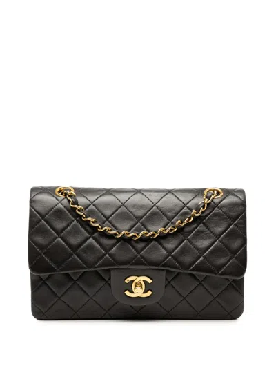 Pre-owned Chanel 1991-1994 Small Classic Lambskin Double Flap Shoulder Bag In Black