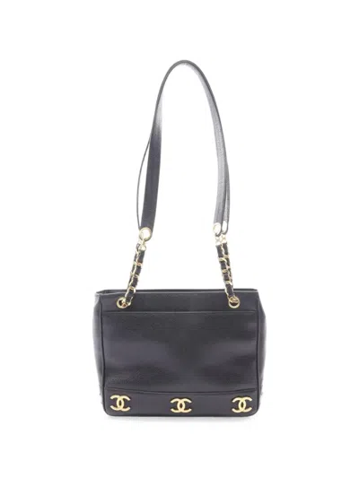 Pre-owned Chanel 1991-1994 Triple Coco Tote Bag In Black