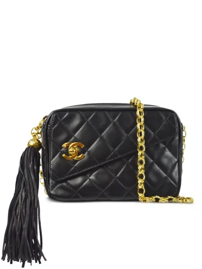 Pre-owned Chanel 1992 Cc Diamond-quilted Shoulder Bag In Black