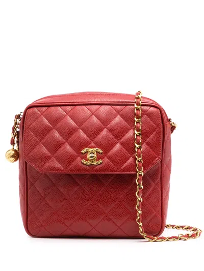 Pre-owned Chanel 1992 Cc Diamond-quilted Shoulder Bag In Red