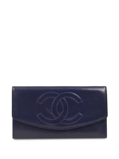 Pre-owned Chanel 1992 Cc Leather Wallet In Blue