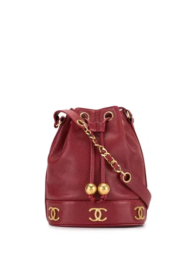 Pre-owned Chanel 1992 Cc Logo Bucket Bag In Red
