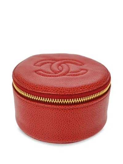 Pre-owned Chanel 1992 Cc-stitch Jewellery Case In Red