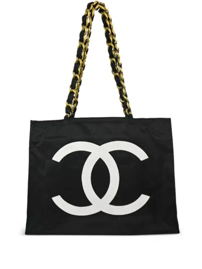 Pre-owned Chanel 1992 Cc Tote Bag In Black