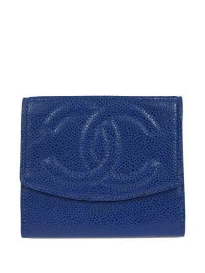 Pre-owned Chanel 1992 Coin Leather Wallet In Blue