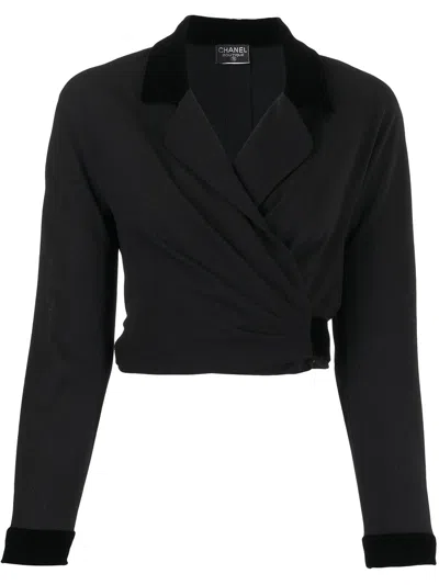 Pre-owned Chanel 1992 Cropped Wrap Blazer In Black