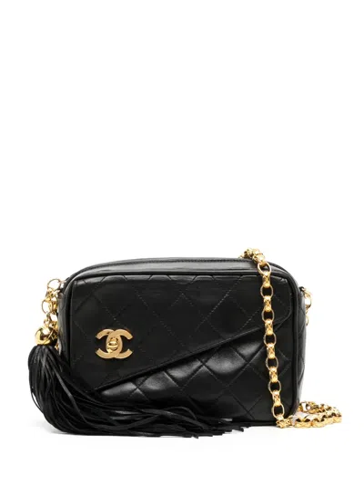 Pre-owned Chanel 1992 Diamond-quilted Bijoux Camera Bag In Black