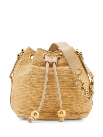 Pre-owned Chanel 1992 Drawstring Raffia Shoulder Bag In Neutrals