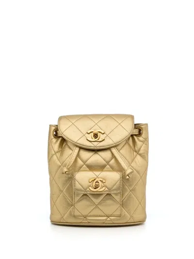 Pre-owned Chanel 1992 Duma Diamond-quilted Backpack In Gold
