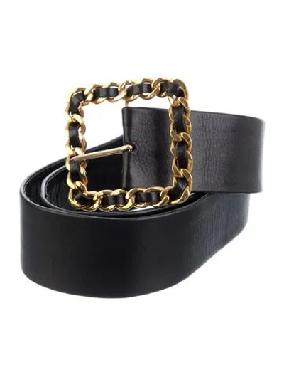 Pre-owned Chanel 1992 Interlocking Cc Logo Belt In Black