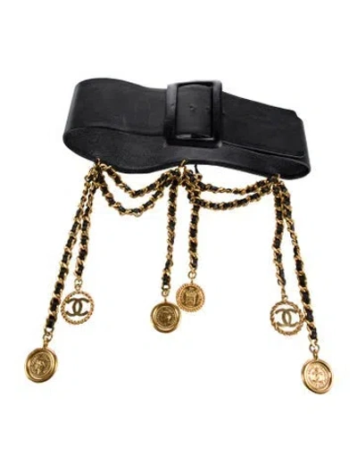Pre-owned Chanel 1992 Interlocking Cc Logo Waist Belt In Black
