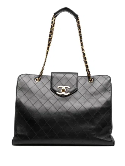 Pre-owned Chanel 1992 Jumbo Super Model Shoulder Bag In Black