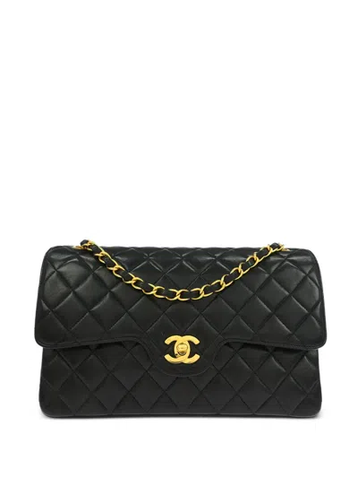 Pre-owned Chanel 1992 Medium Double Flap Shoulder Bag In Black