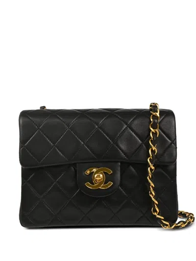 Pre-owned Chanel 1992 Mini Classic Square Flap Shoulder Bag In Black