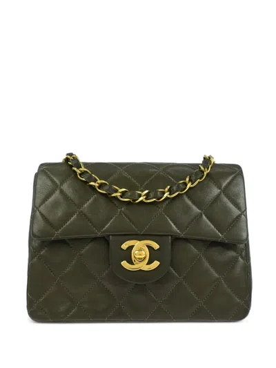 Pre-owned Chanel 1992 Mini Classic Square Flap Shoulder Bag In Green