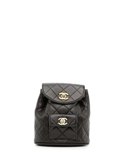 Pre-owned Chanel 1992 Mini Duma Backpack In Black