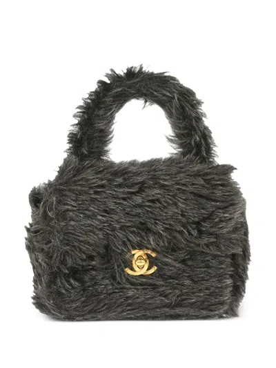 Pre-owned Chanel 1992 Mini Fur Square Handbag In Grey