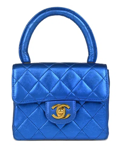 Pre-owned Chanel 1992 Mini Leather Handbag In Blue