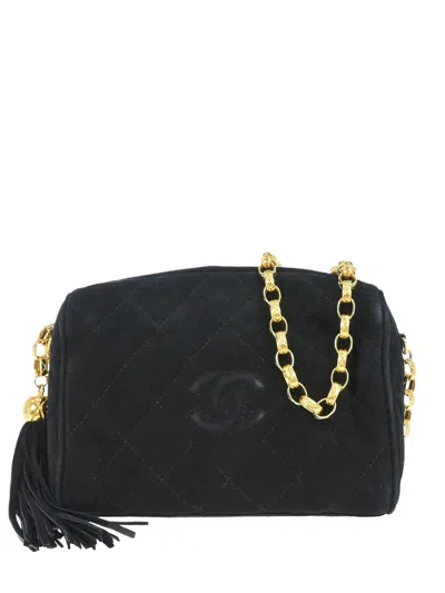 Pre-owned Chanel 1992 Mini Quilted Tassel Camera Cross Body Bag In Black