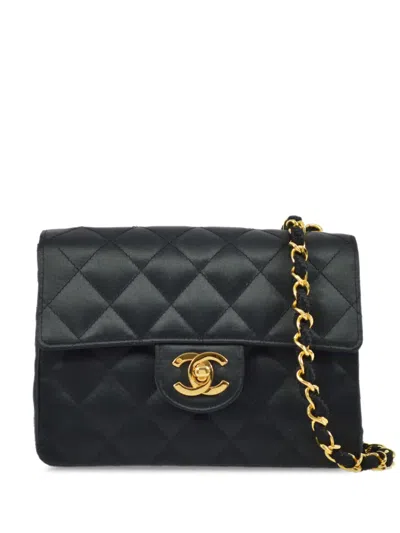 Pre-owned Chanel 1992 Mini Square Classic Flap Shoulder Bag In Black