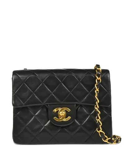 Pre-owned Chanel 1992 Mini Square Flap Shoulder Bag In Black