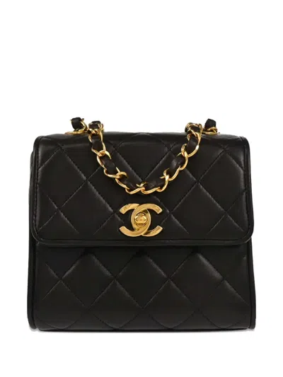 Pre-owned Chanel 1992 Quilted Lambskin Shoulder Bag In Black