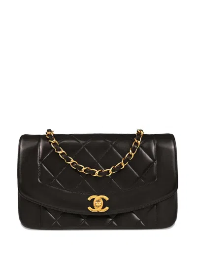 Pre-owned Chanel 1992 Small Diana Quilted Lambskin Shoulder Bag In Black