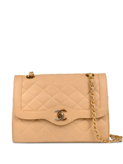 Pre-owned Chanel 1992 Small Paris Double Flap Shoulder Bag In Neutral
