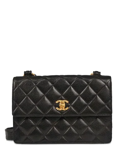 Pre-owned Chanel 1992 Straight Flap Shoulder Bag In Black