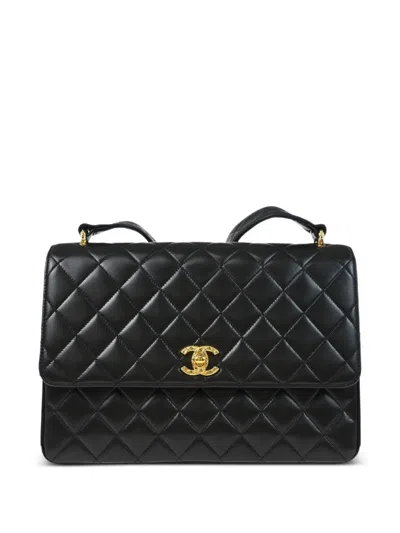 Pre-owned Chanel 1992 Straight Flap Shoulder Bag In Black
