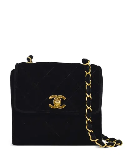 Pre-owned Chanel 1992 Straight Flap Shoulder Bag In Black