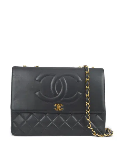 Pre-owned Chanel 1992 Straight Flap Shoulder Bag In Black