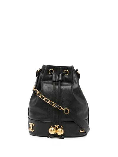 Pre-owned Chanel 1992 Triple Cc Bucket Bag In Black