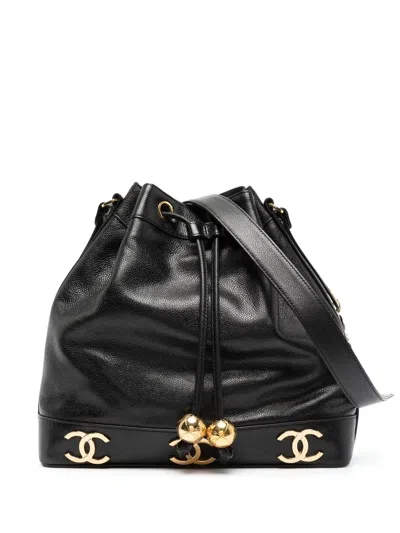 Pre-owned Chanel 1992 Triple Cc Bucket Bag In Black