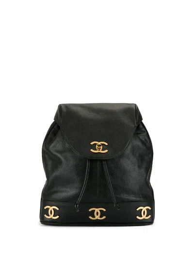 Pre-owned Chanel 1992 Triple Cc Logo Backpack In Black