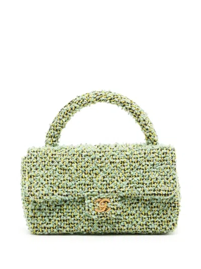 Pre-owned Chanel 1992 Tweed Cc Turn-lock Bag In Green