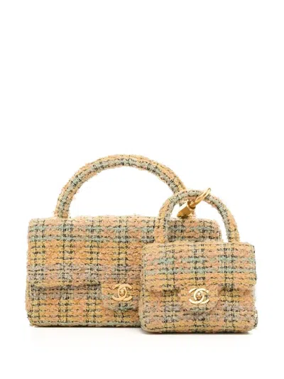 Pre-owned Chanel 1992 Tweed Classic Flap Two-in-one Handbag Set In Yellow