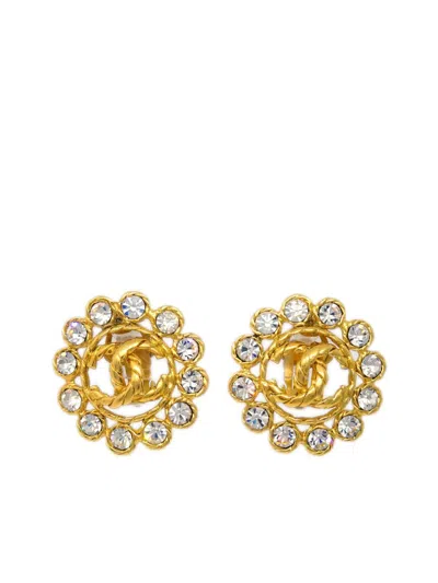 Pre-owned Chanel 1993 Cc Button Clip-on Earrings In Gold