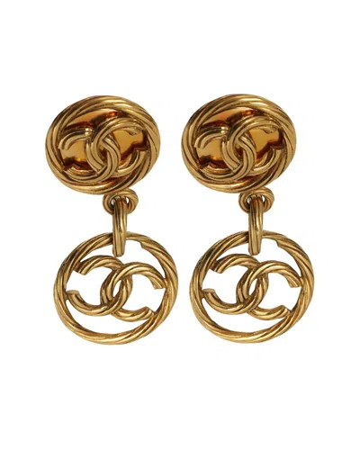 Pre-owned Chanel 1993 Cc Drop Gold-plated Earrings (authentic Pre-loved)
