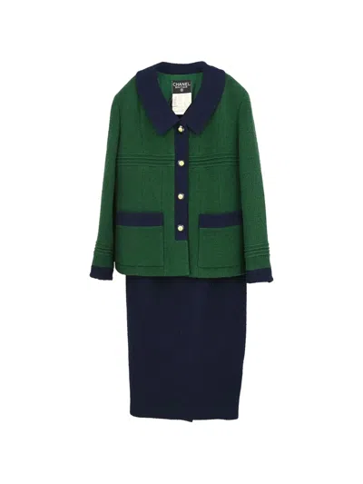 Pre-owned Chanel 1993 Cc Logo-button Skirt Suit In Green