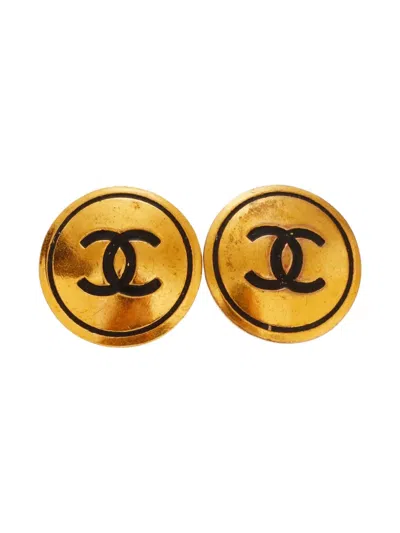 Pre-owned Chanel 1993 Cc-mark Clip-on Earrings In Gold