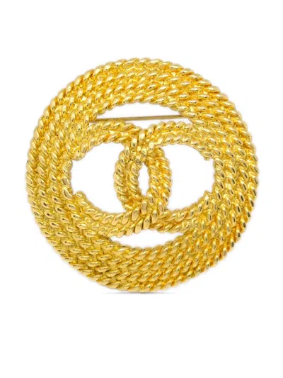 Pre-owned Chanel 1993 Cc Rope-detail Brooch In Gold