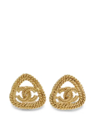 Pre-owned Chanel 1993 Cc Rope-twist Earrings In Gold