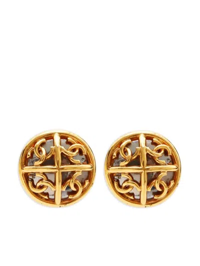 Pre-owned Chanel 1993 Cc Stud Clip-on Earrings In Gold
