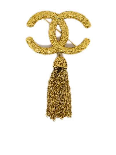 Pre-owned Chanel 1993 Cc Tassel Brooch In Gold